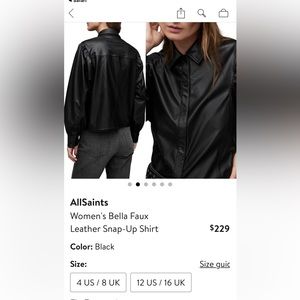AllSaints black faux leather button up shirt